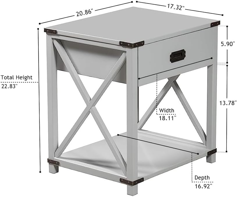 Modern Grey End Table with Storage Drawer