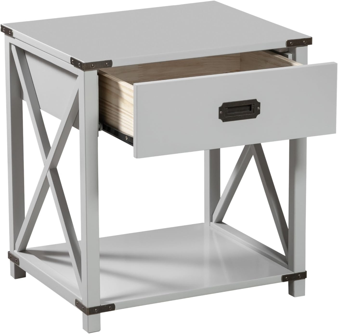 Modern Grey End Table with Storage Drawer