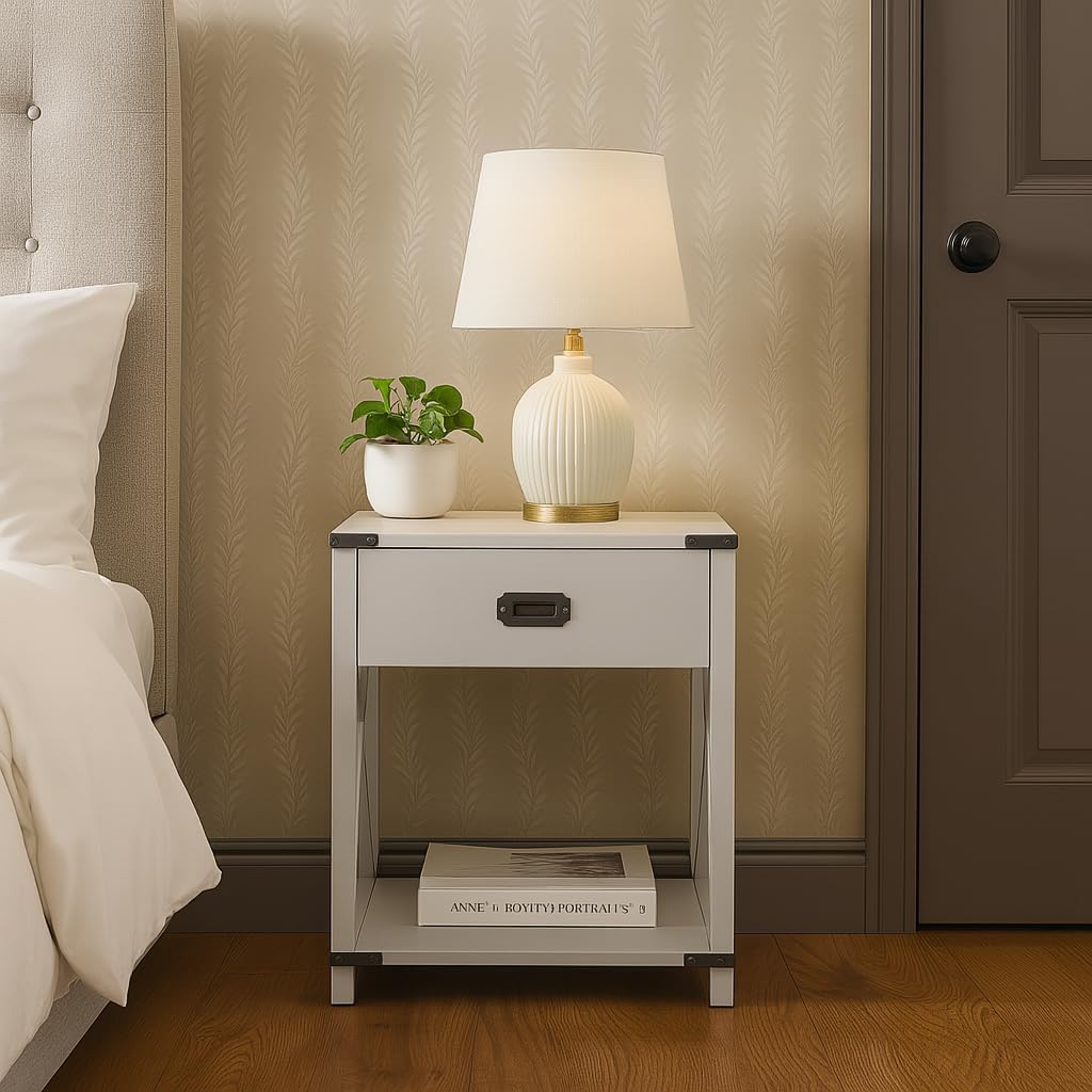 Modern Grey End Table with Storage Drawer
