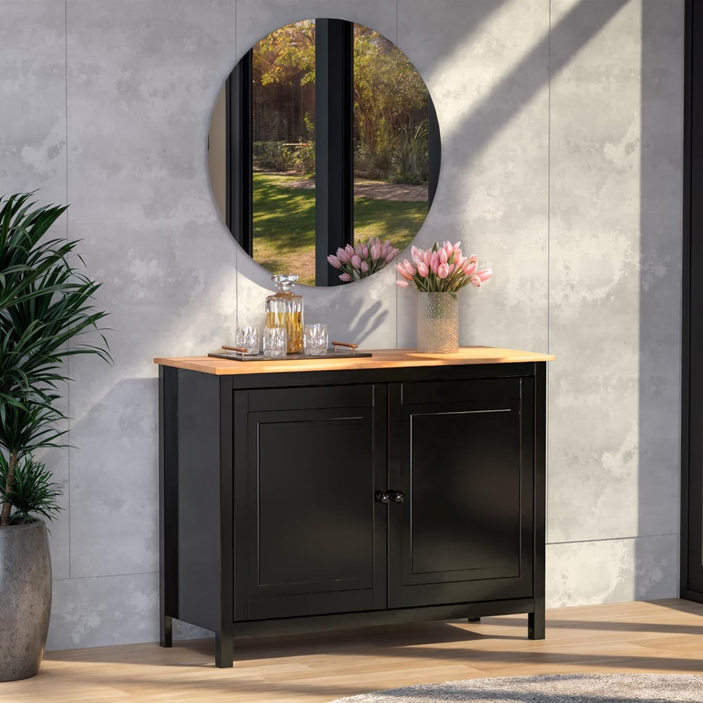 Solid Wood Black Sideboard Buffet Cabinet with Doors