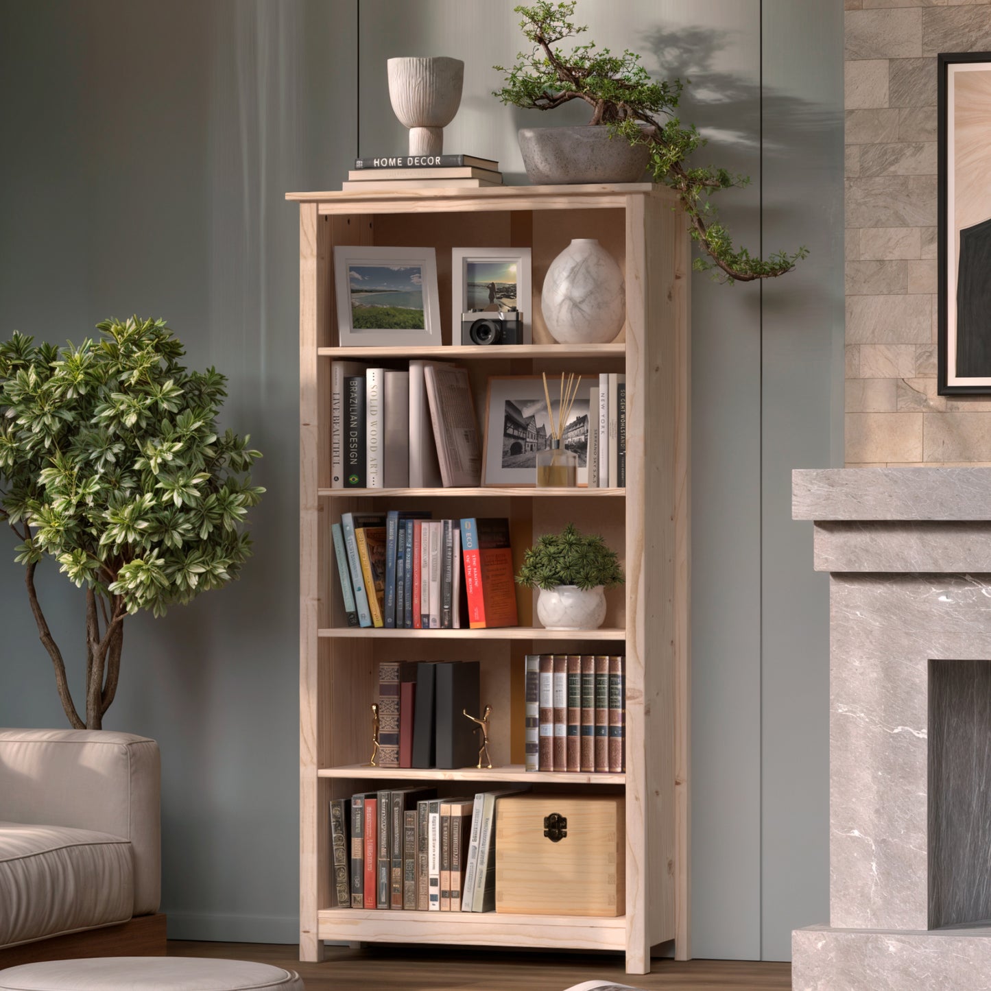 Solid Pine Wood Bookcase