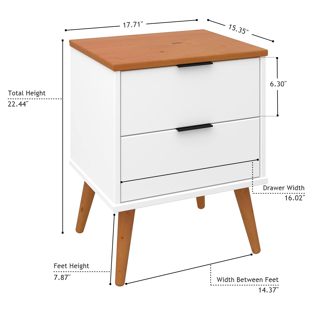 Solid Wood Nightstand – 2 Drawer Modern Bedside Table for Bedroom