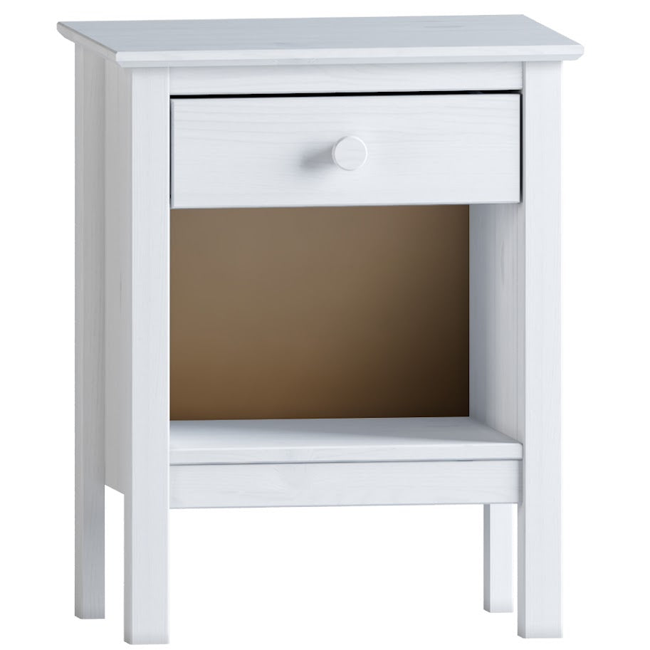Nightstand Table 1 Drawer Solid Wood White