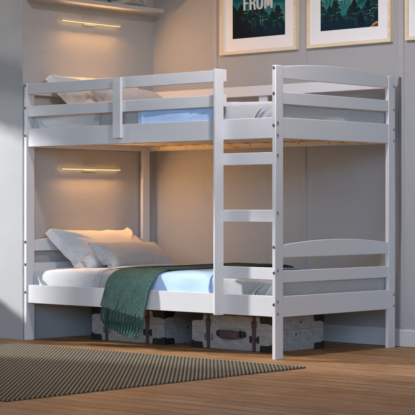 Twin Over Twin Bunk Bed for Kids with Solid Wood Frame