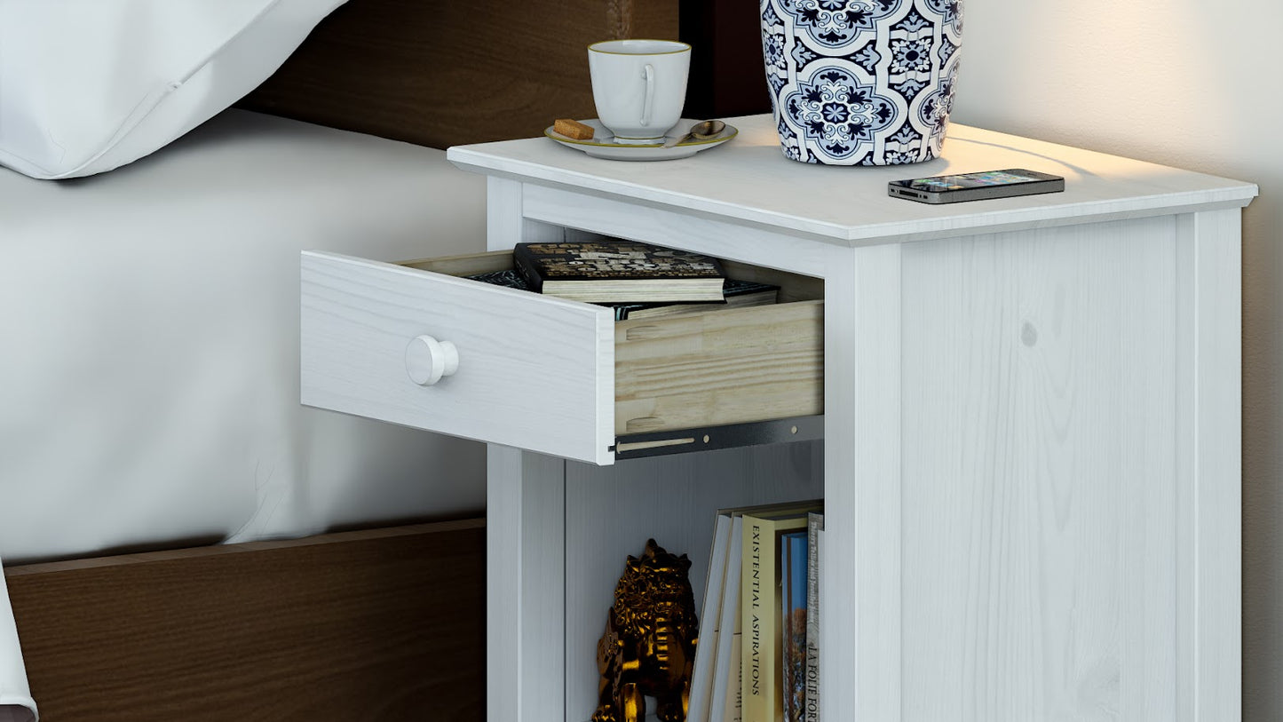 Nightstand Table 1 Drawer Solid Wood White