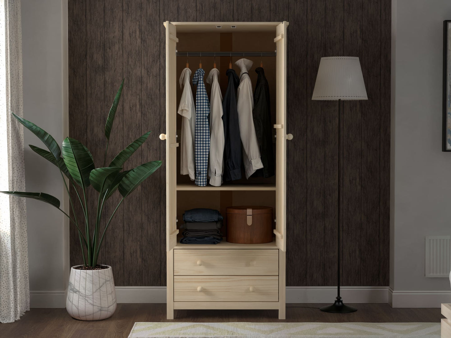 Wardrobe 2 Door and 2 Dresser Unfinished