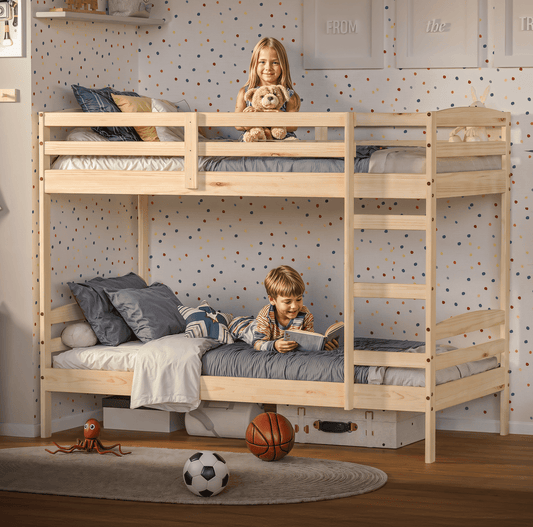 Twin Over Twin Bunk Bed for Kids with Solid Wood Frame