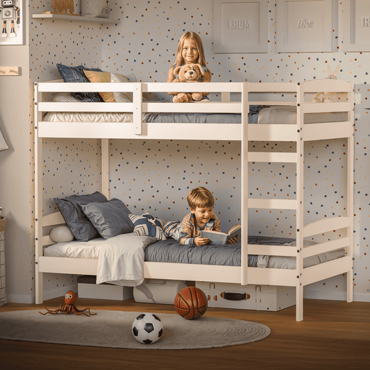 Twin Over Twin Bunk Bed for Kids with Solid Wood Frame