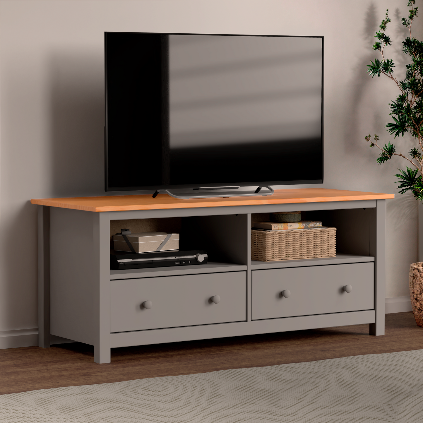 Handcrafted Solid Oak TV Stand Entertainment Center