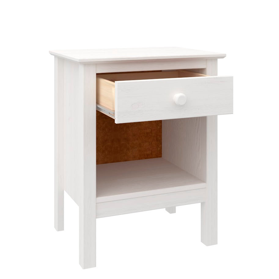 Nightstand Table 1 Drawer Solid Wood White