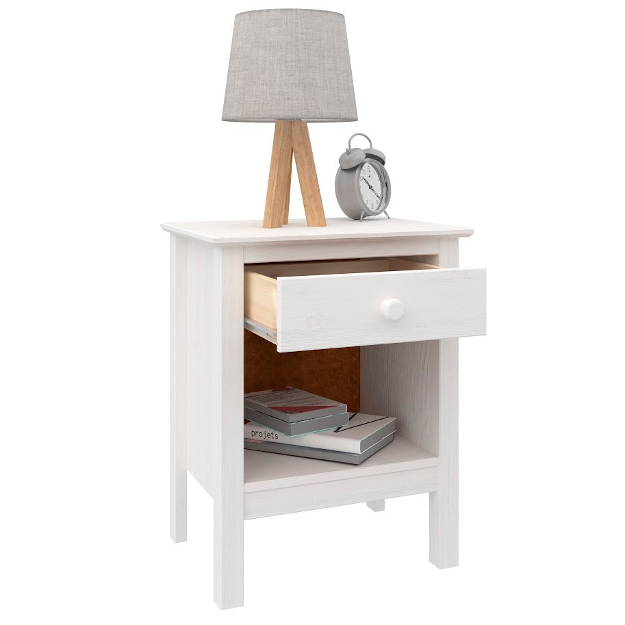 Nightstand Table 1 Drawer Solid Wood White