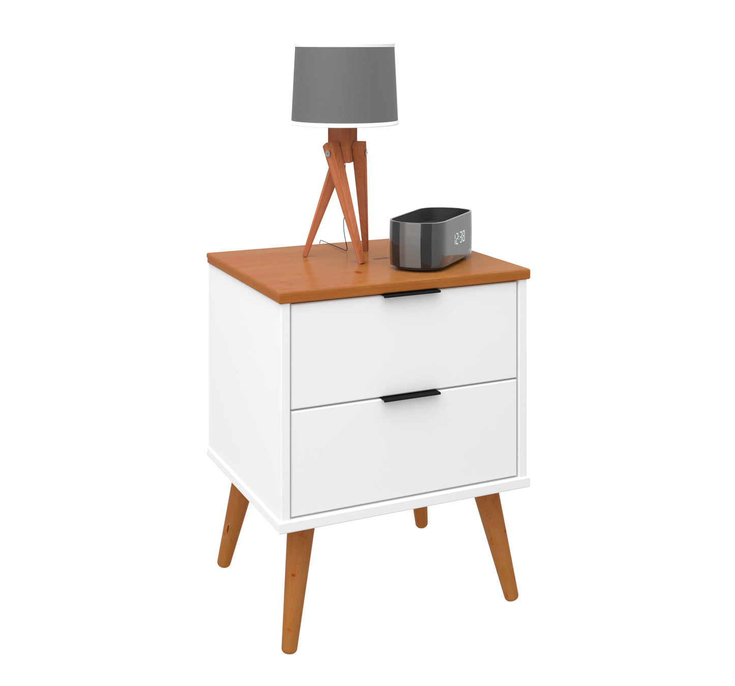 Solid Wood Nightstand – 2 Drawer Modern Bedside Table for Bedroom