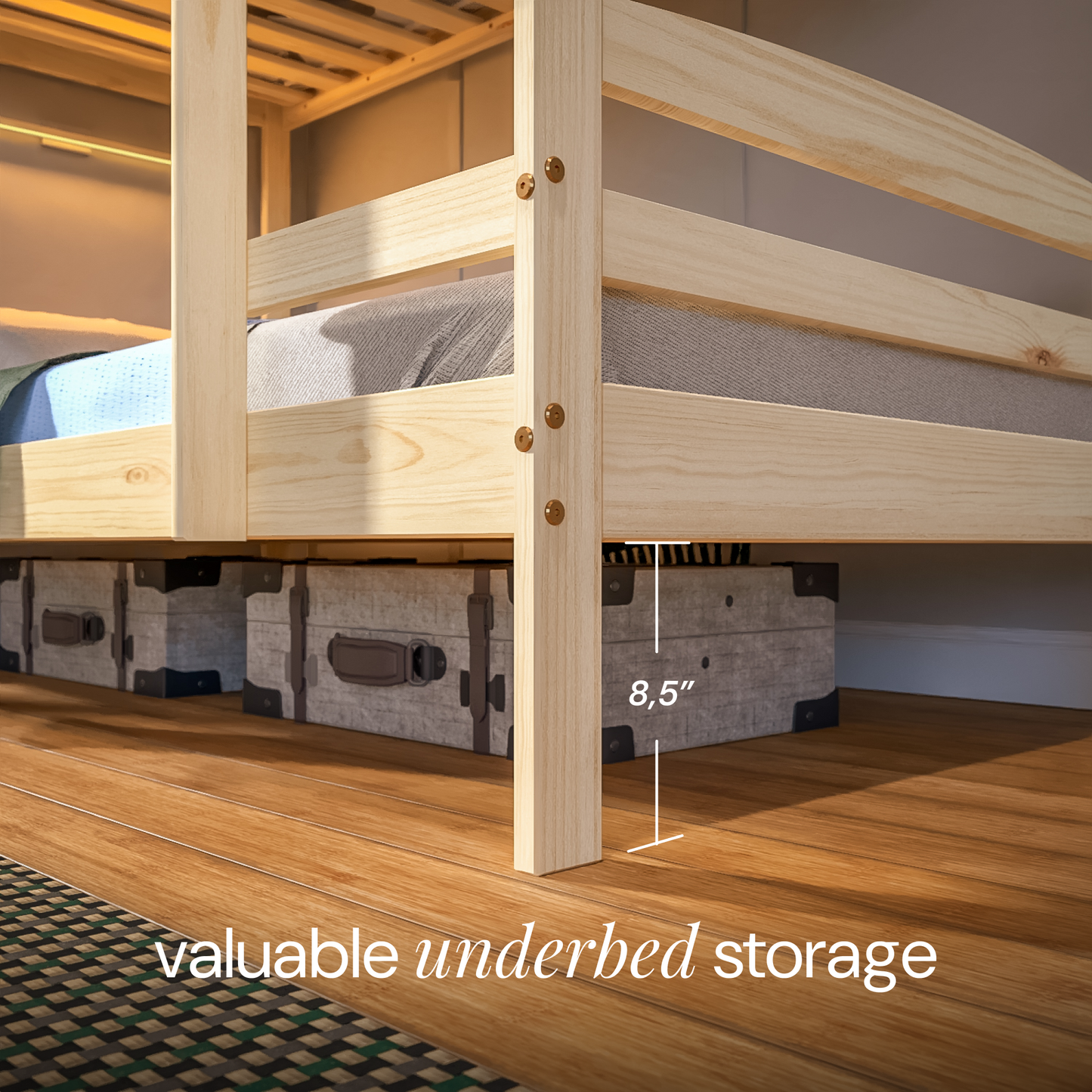 Twin Over Twin Bunk Bed for Kids with Solid Wood Frame
