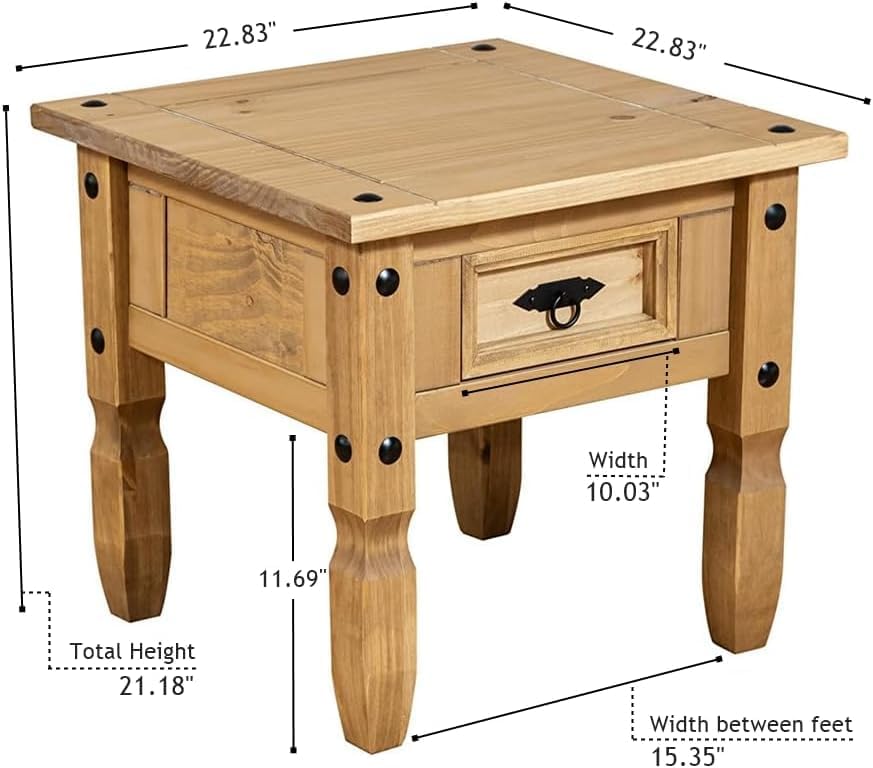 Rustic Antique Style Wood Nightstand End Table for Bedroom Living Room