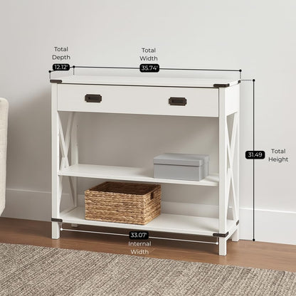 Grey Console Table with Drawer and Storage Shelves – Narrow Entryway Table