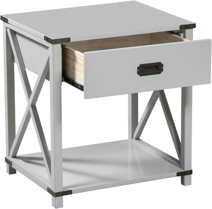 Modern Grey End Table with Storage Drawer