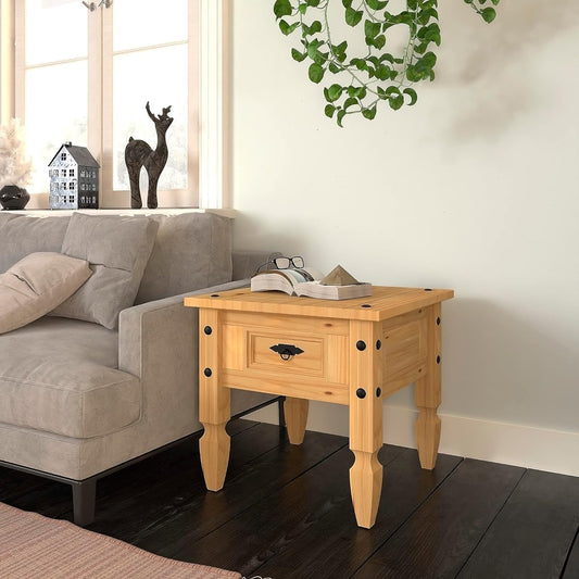 Rustic Antique Style Wood Nightstand End Table for Bedroom Living Room