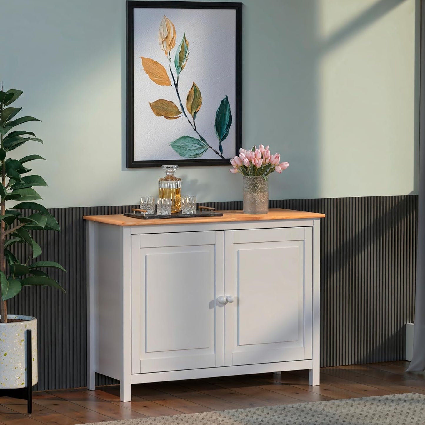 Solid Wood Black Sideboard Buffet Cabinet with Doors