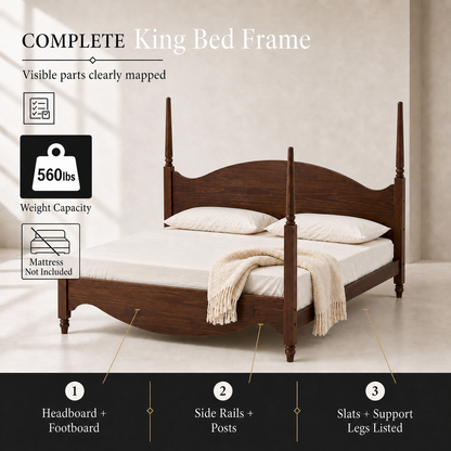 Brixton King Bed — Solid Pine Wood Four-Poster Frame