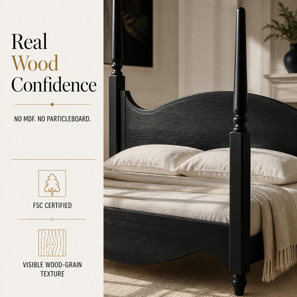 Brixton King Bed — Solid Pine Wood Four-Poster Frame