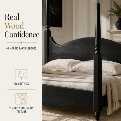 Brixton King Bed — Solid Pine Wood Four-Poster Frame