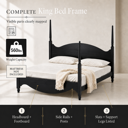 Brixton King Bed — Solid Pine Wood Four-Poster Frame