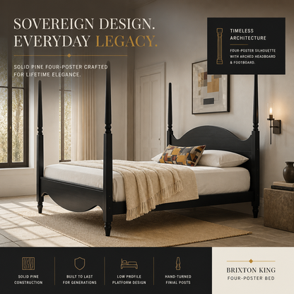Brixton King Bed — Solid Pine Wood Four-Poster Frame