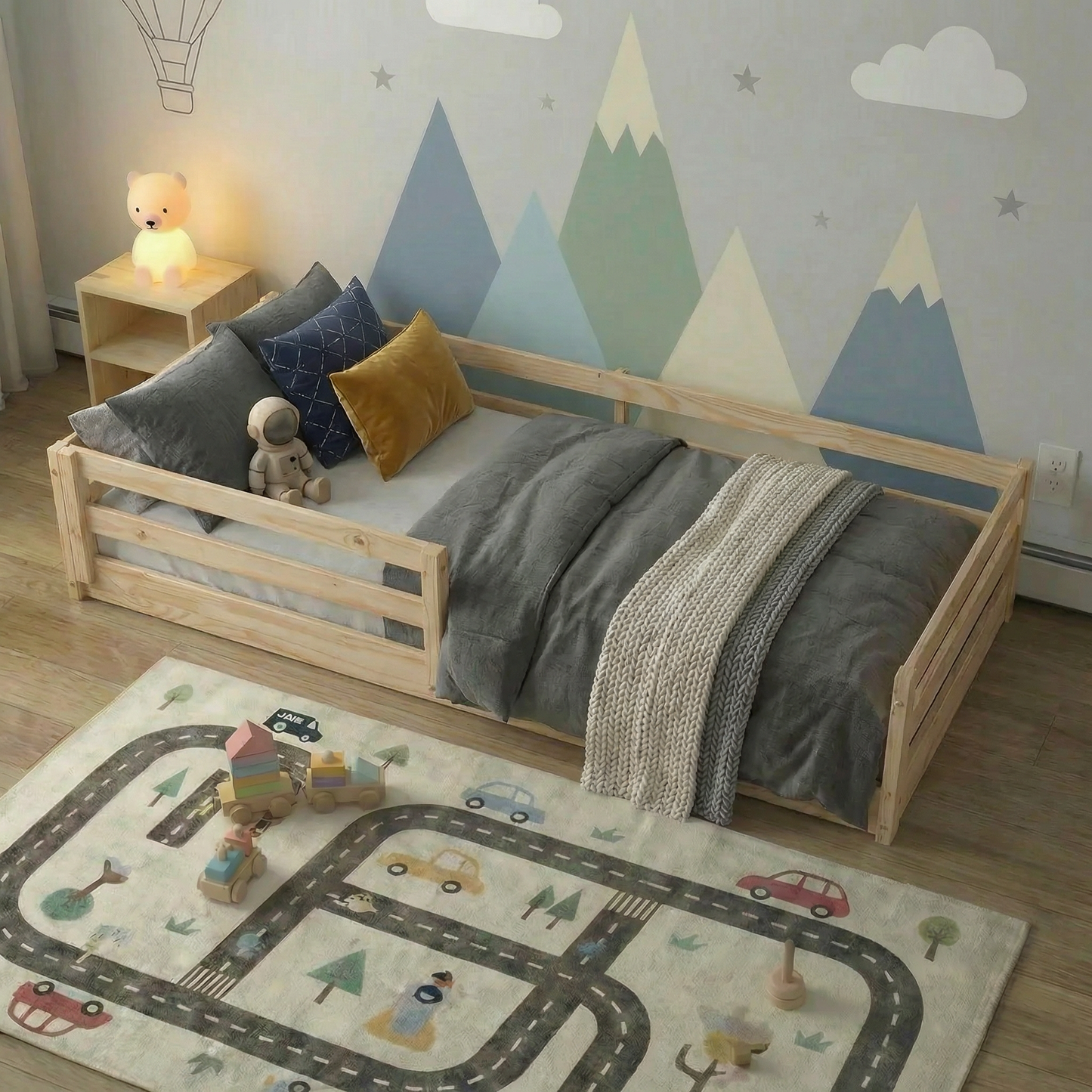 From the Tree Furniture Twin Size Floor Bed Frame, Solid Wood Montessori Bed for Toddlers & Kids