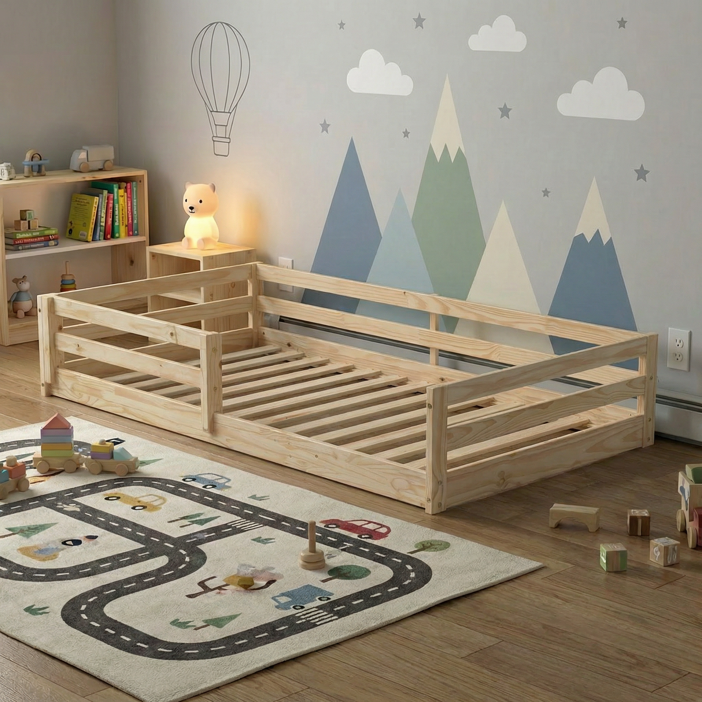From the Tree Furniture Twin Size Floor Bed Frame, Solid Wood Montessori Bed for Toddlers & Kids
