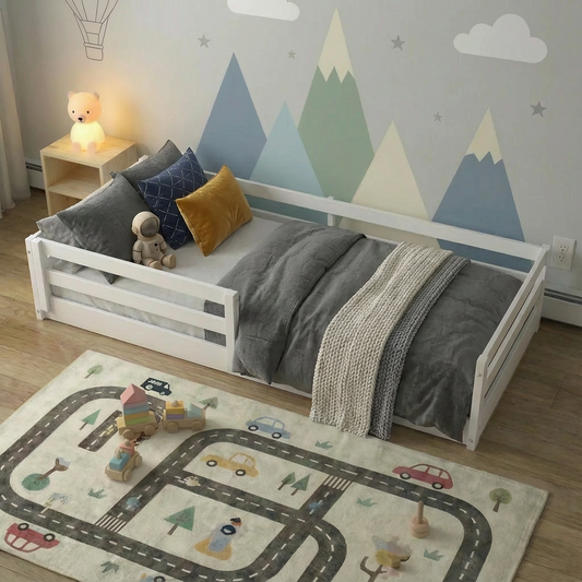 From the Tree Furniture Twin Size Floor Bed Frame, Solid Wood Montessori Bed for Toddlers & Kids