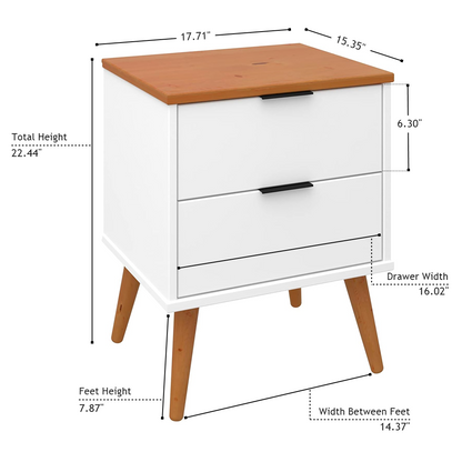 Solid Wood Nightstand – 2 Drawer Modern Bedside Table for Bedroom