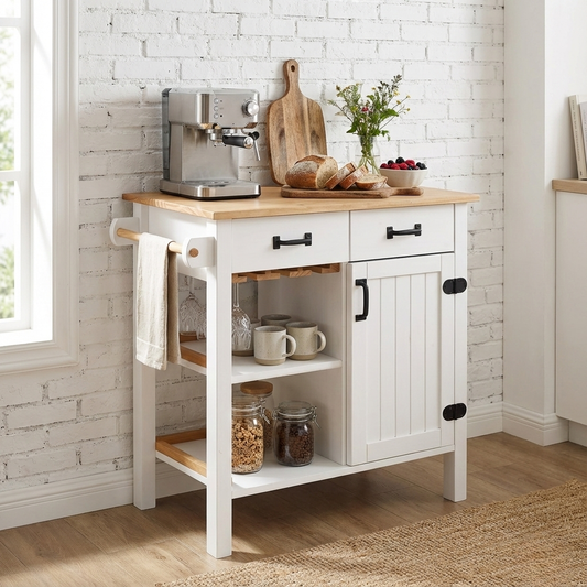 Solid Pine Kitchen Island Cabinet, 2 Drawers