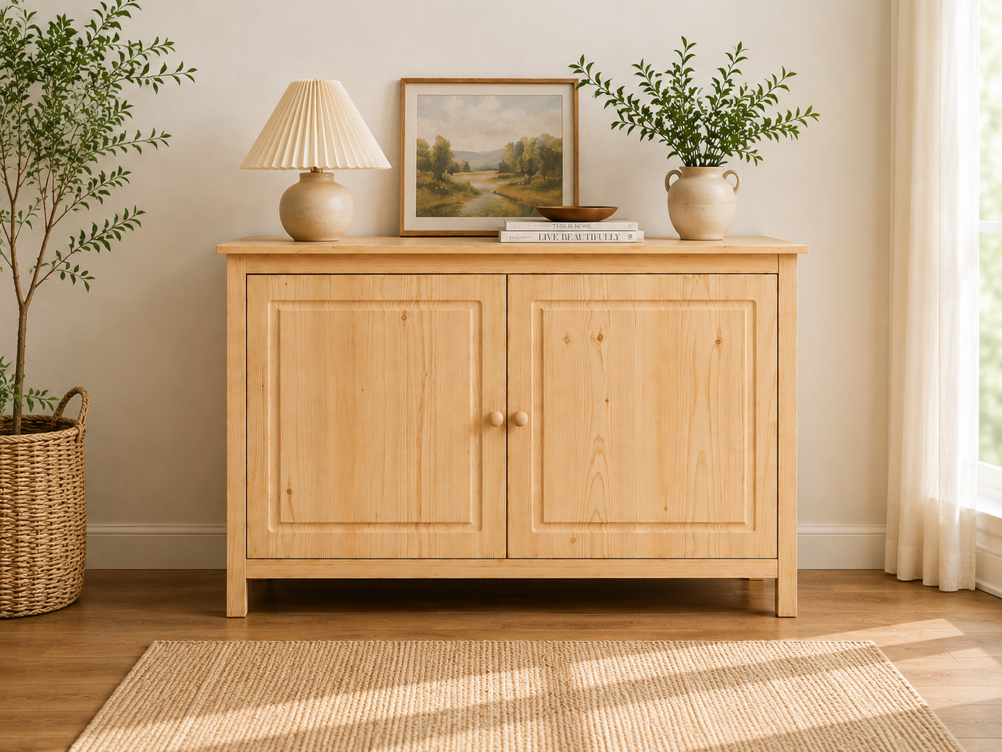 Solid Wood Buffet Cabinet, 2-Door (No Drawer)