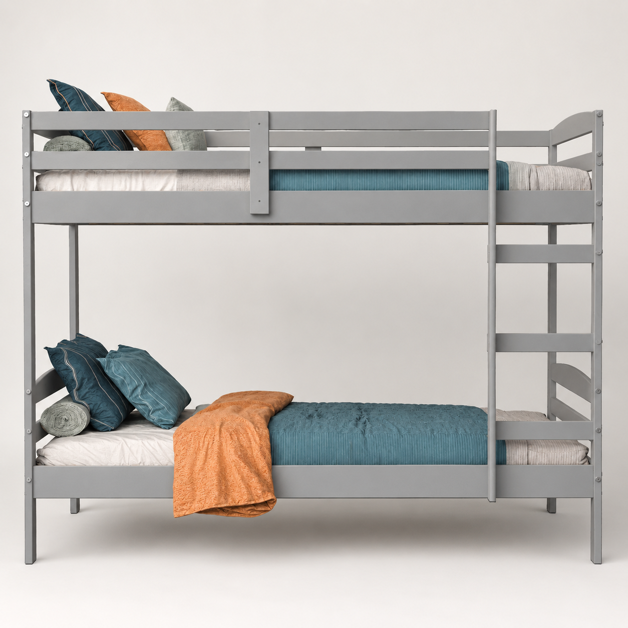 Twin Over Twin Bunk Bed for Kids with Solid Wood Frame, Full-Length Safety Rails & Hang-On Ladder — 220 lbs Per Bunk