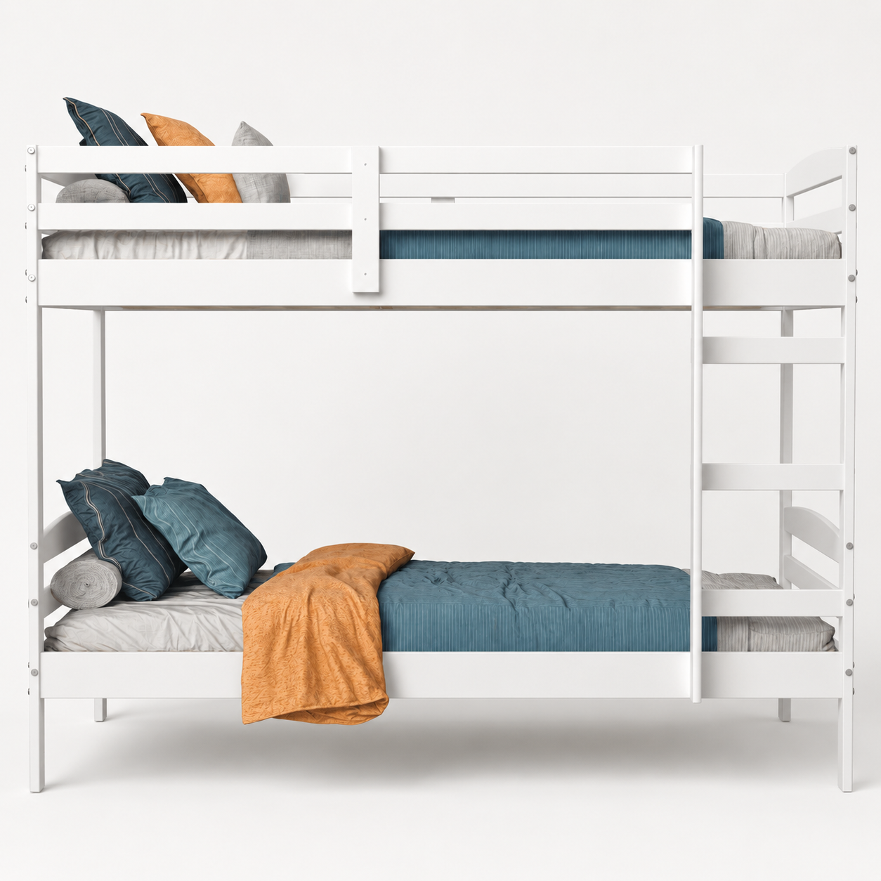 Twin Over Twin Bunk Bed for Kids with Solid Wood Frame, Full-Length Safety Rails & Hang-On Ladder — 220 lbs Per Bunk