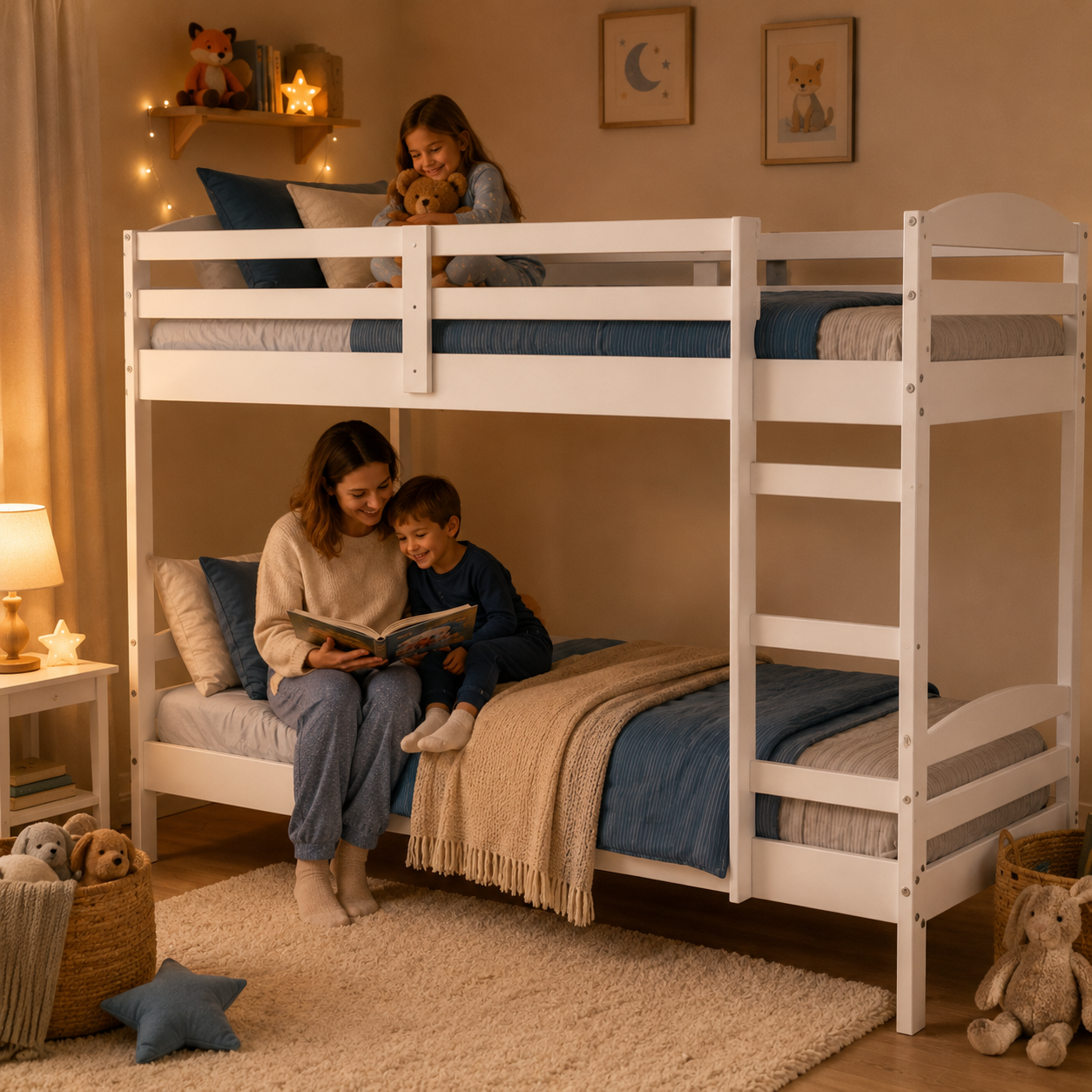 Twin Over Twin Bunk Bed for Kids with Solid Wood Frame, Full-Length Safety Rails & Hang-On Ladder — 220 lbs Per Bunk