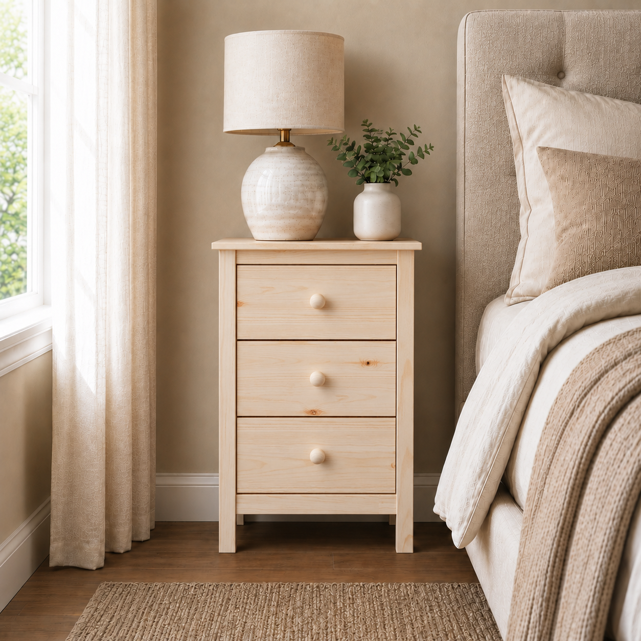 Tall 3-Drawer Solid Wood Nightstand