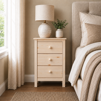 Tall 3-Drawer Solid Wood Nightstand