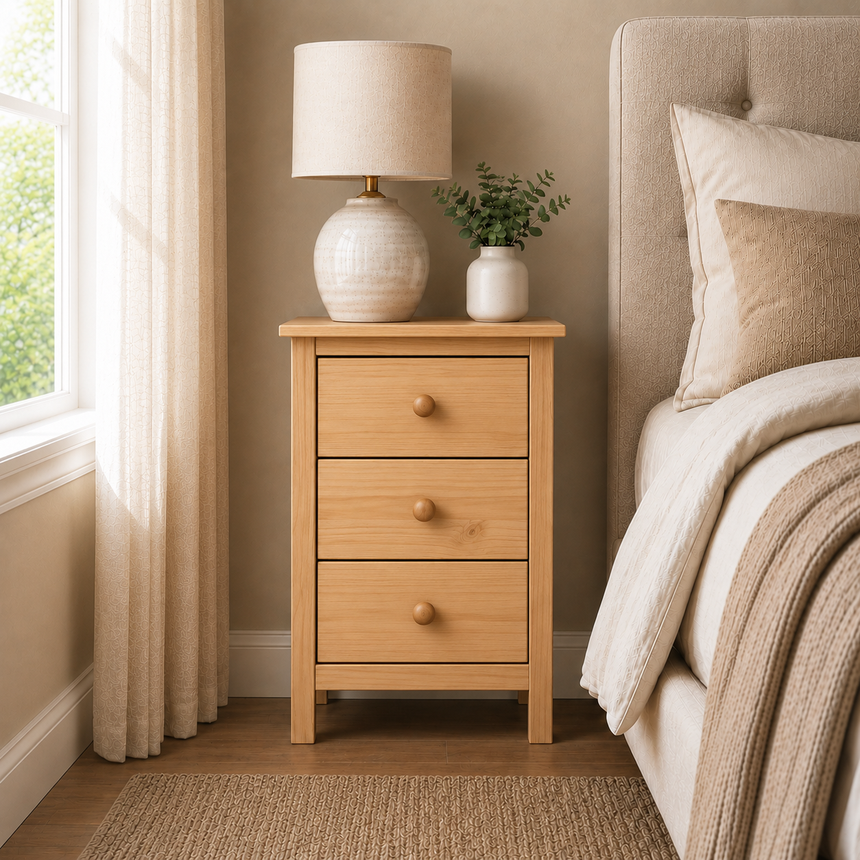 Nightstand Extra Tall 3 Drawer Solid Wood