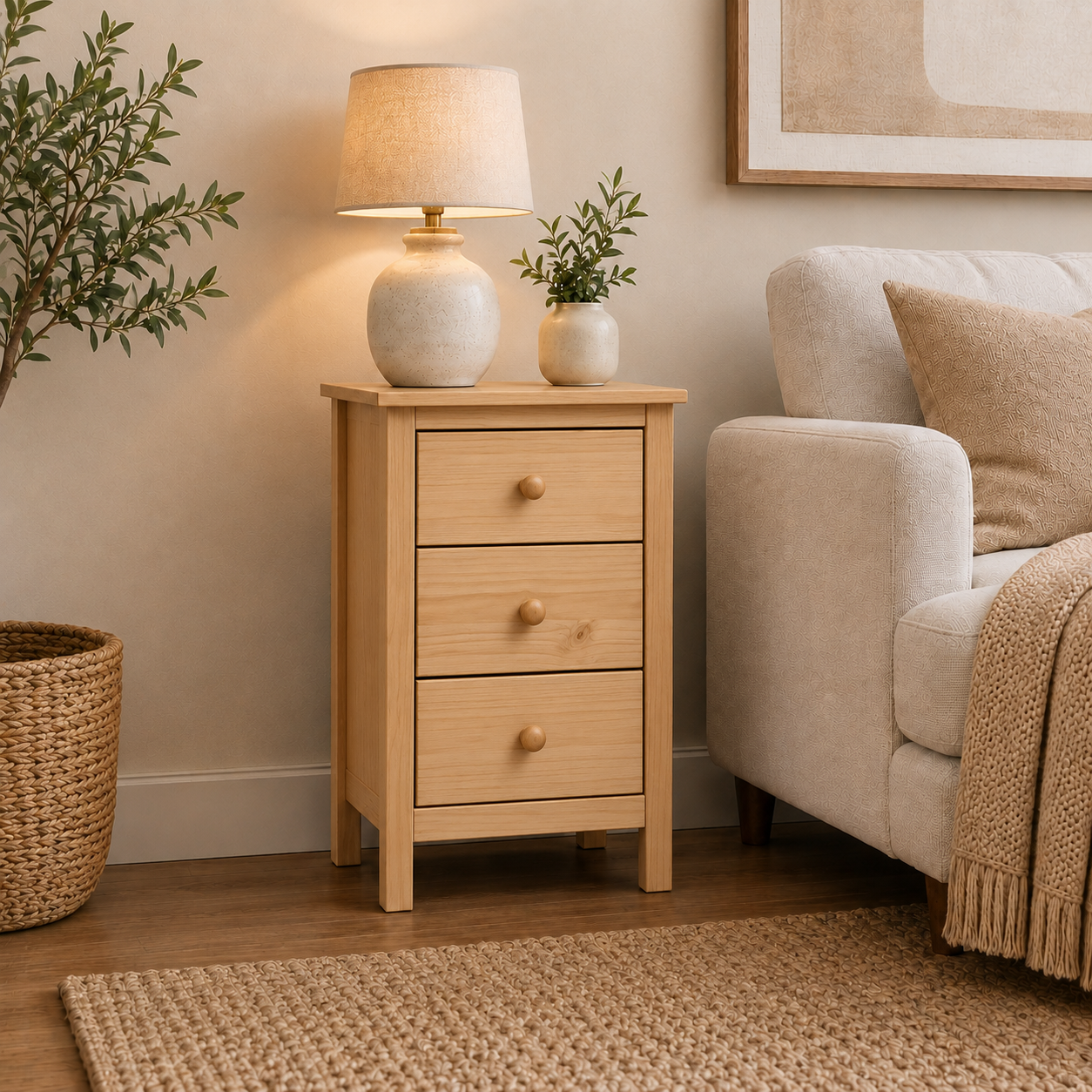 Nightstand Extra Tall 3 Drawer Solid Wood