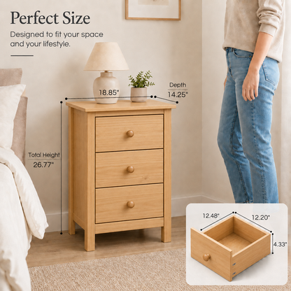 Nightstand Extra Tall 3 Drawer Solid Wood