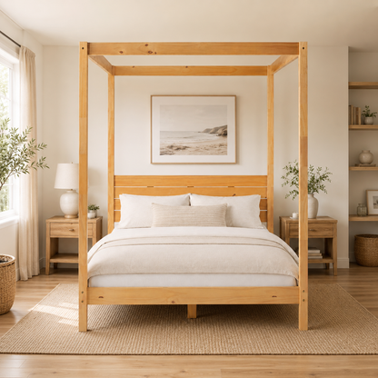 Solid Pine Canopy Bed, Queen Size