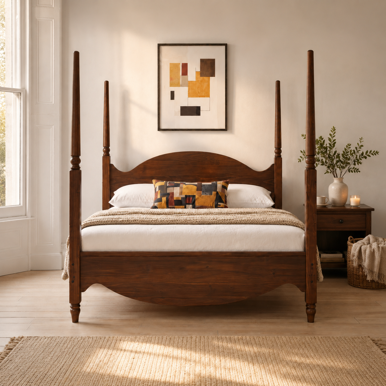 Brixton King Bed — Solid Pine Wood Four-Poster Frame