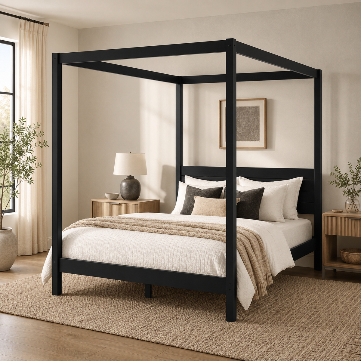 Solid Pine Canopy Bed, Queen Size