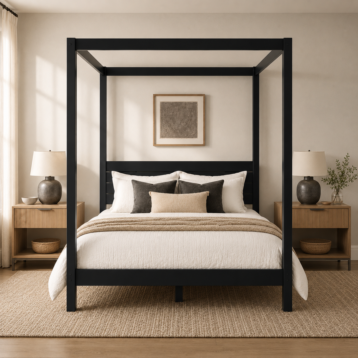 Solid Pine Canopy Bed, Queen Size