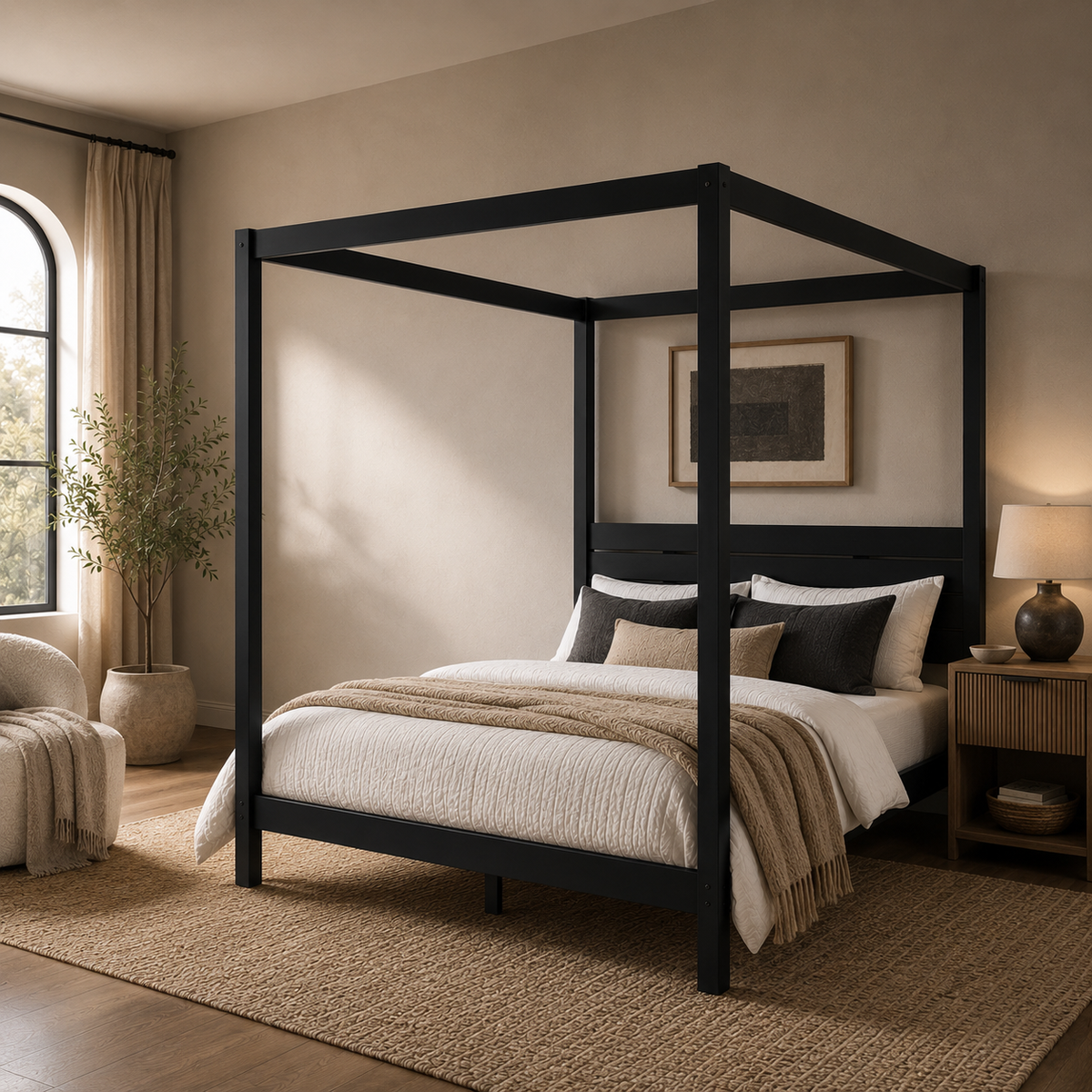 Solid Pine Canopy Bed, Queen Size
