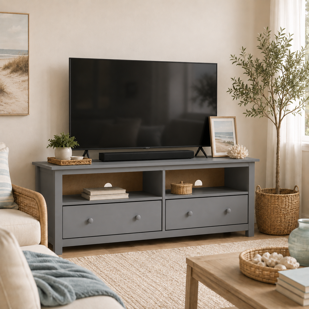 Handcrafted Solid Wood TV Stand
