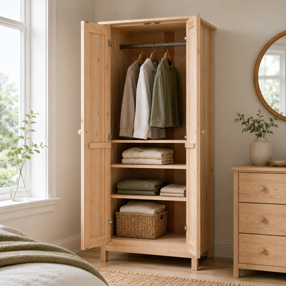 2-Door Wardrobe Closet with 4 Adjustable Shelves