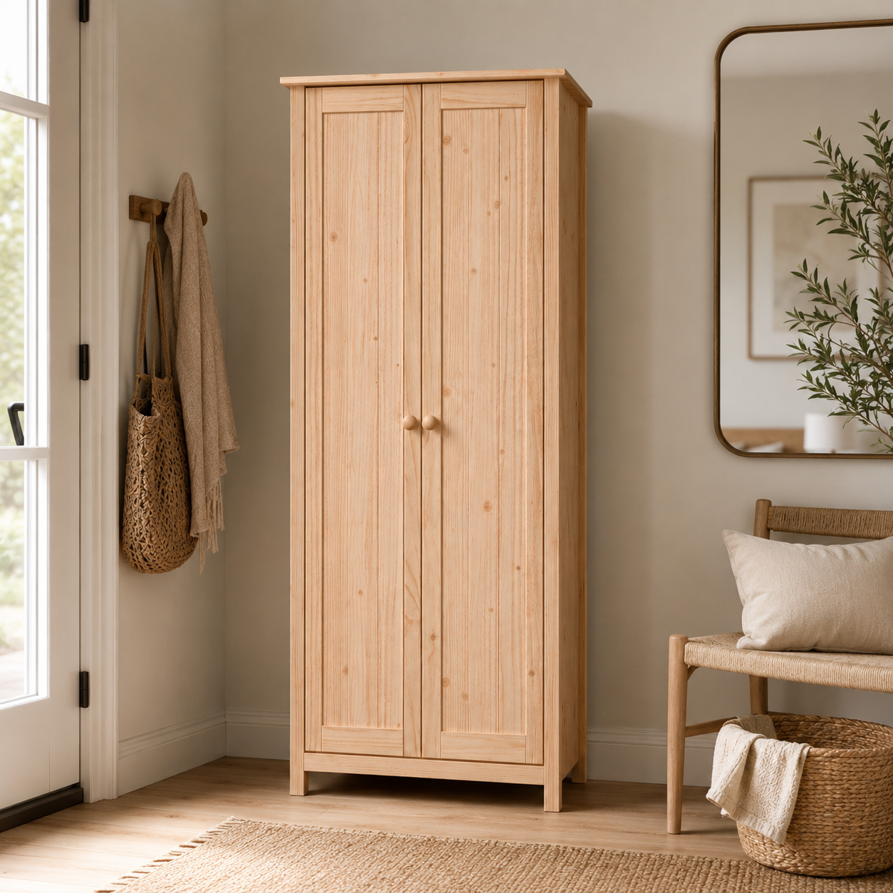 2-Door Wardrobe Closet with 4 Adjustable Shelves