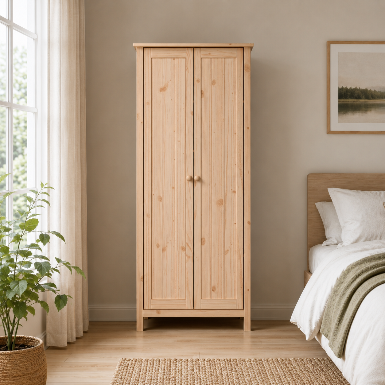 2-Door Wardrobe Closet with 4 Adjustable Shelves